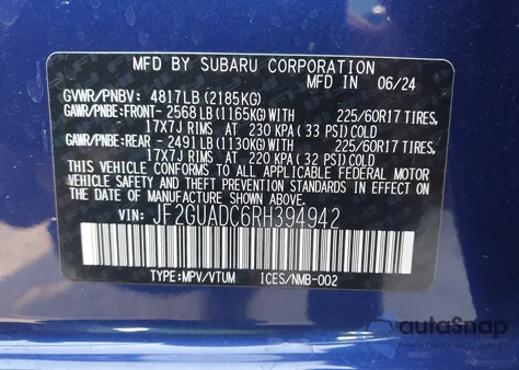 2024 Subaru Crosstrek Premium z USA, uszkodzony, nr VIN JF2GUADC6RH394942